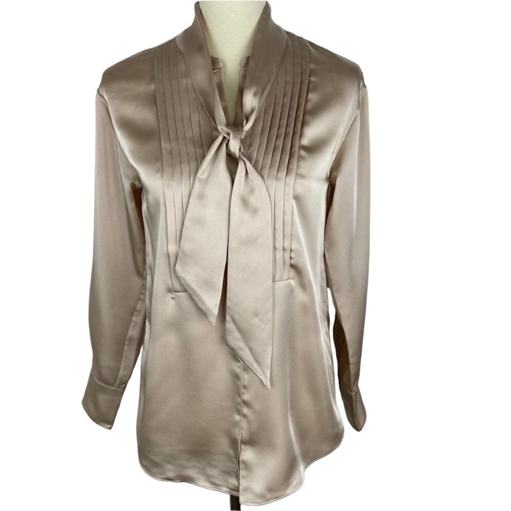 Joie Mendaline Champagne Color Satin Silk Blouse New Size Small